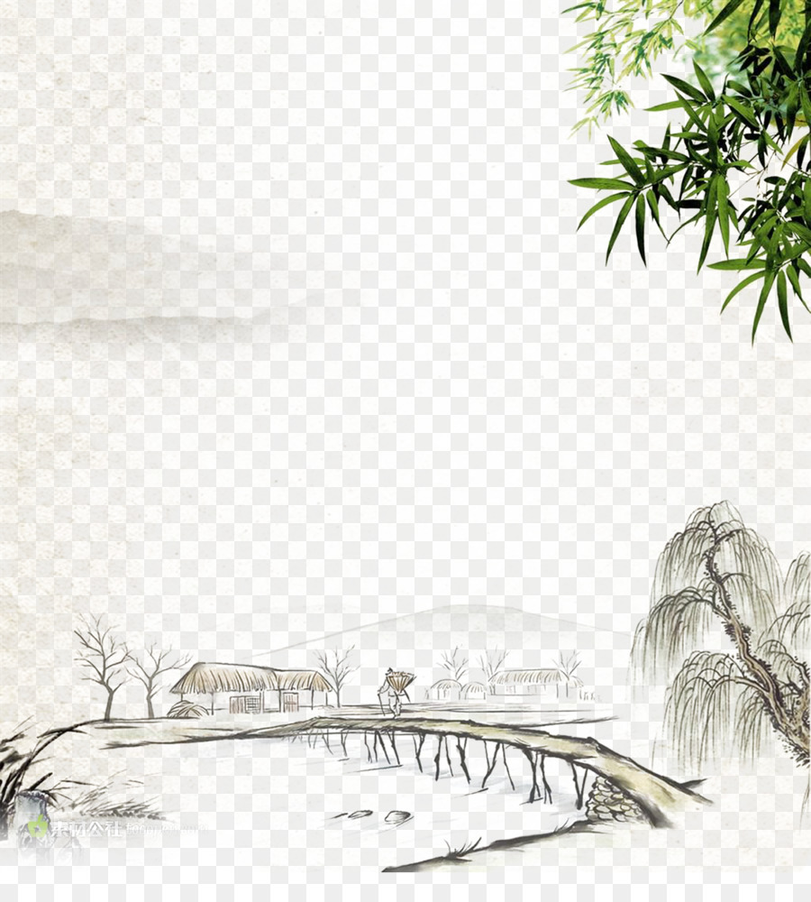 Entlang des Flusses Während des Qingming Festival China Behausung in den Fuchun Bergen Chinoiserie chinesische Malerei - Bambus-Holz-Weide