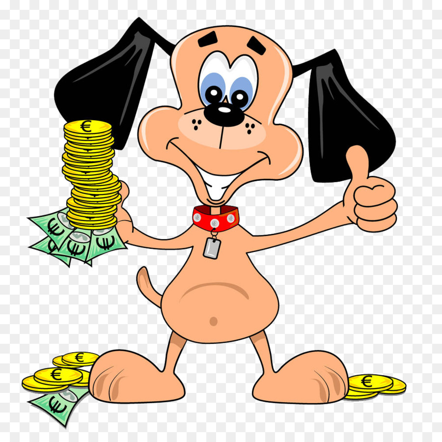 Hund-Geld-Cartoon-Abbildung - Einen Welpen mit einem Goldenen Daumen