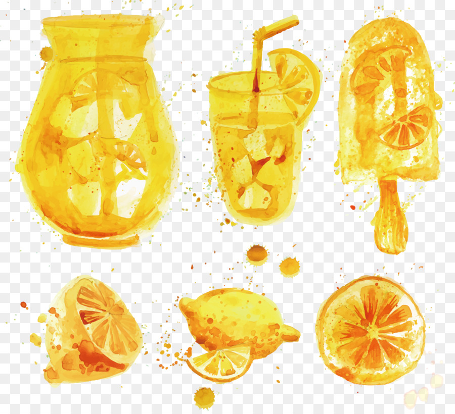 Whisky succo d'Arancia Cocktail di Limone - Vettoriali, acquerello dipinto di limone