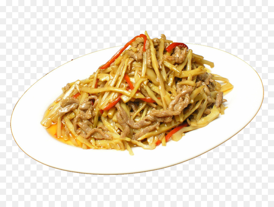 Chow mein mein basso il yakisoba Fritto tagliatelle tagliatelle Cinesi - Fatti in casa, carne di manzo secca germogli di bambù