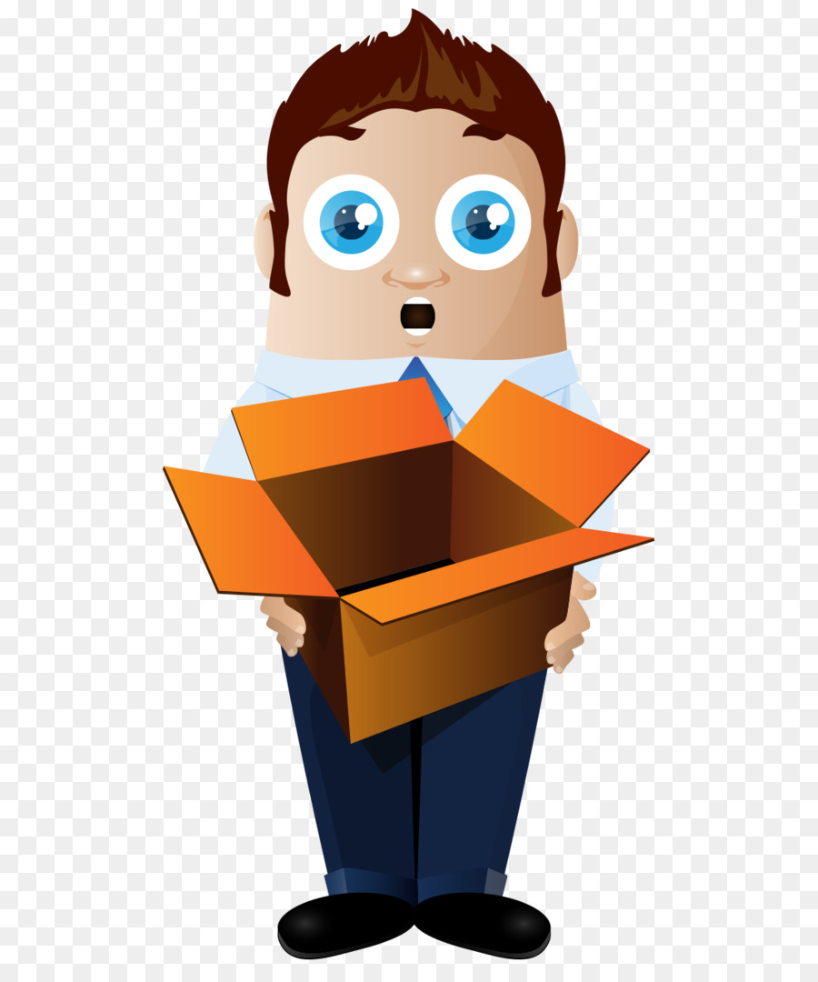 Papier-Unternehmer-Management - Schöne hand-painted cartoon-Mann mit einem leeren Karton