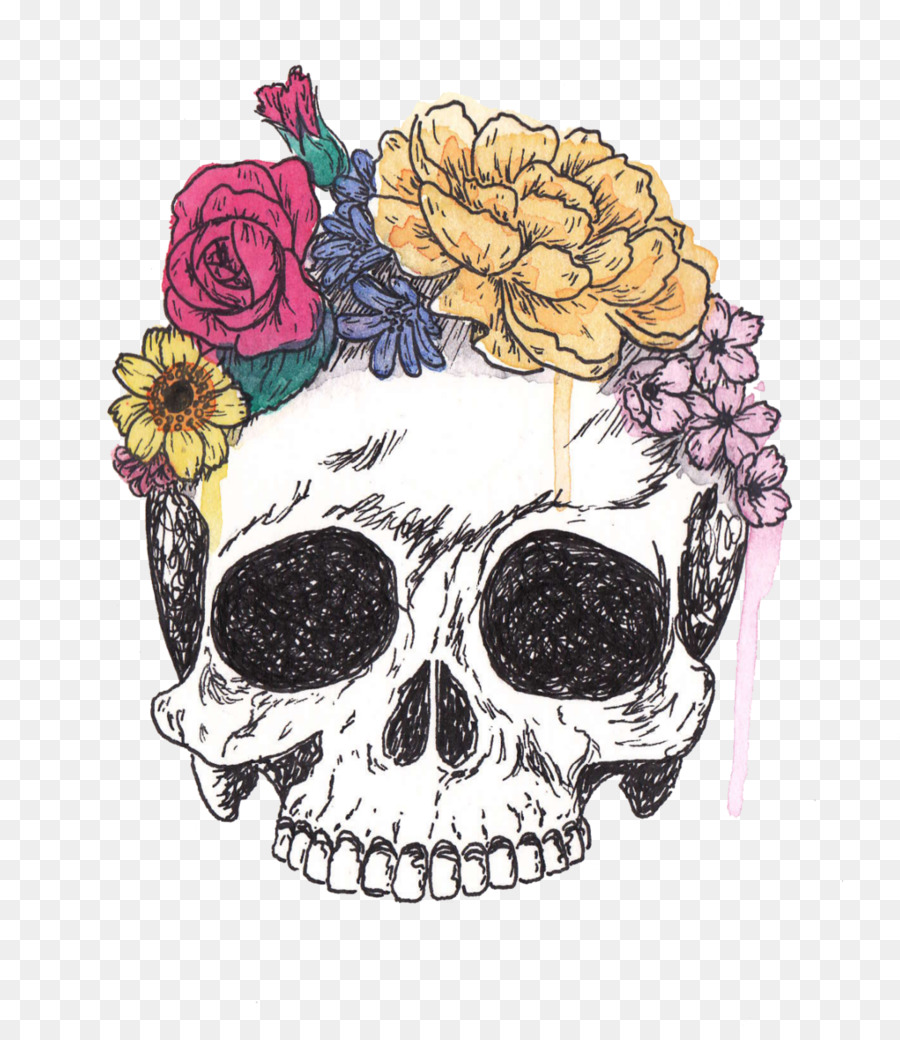Skull Calavera Blume, Zeichnung Kunst - Schädel