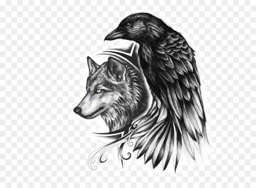 Common raven indischen wolf Tattoo Zeichnung - Indianer