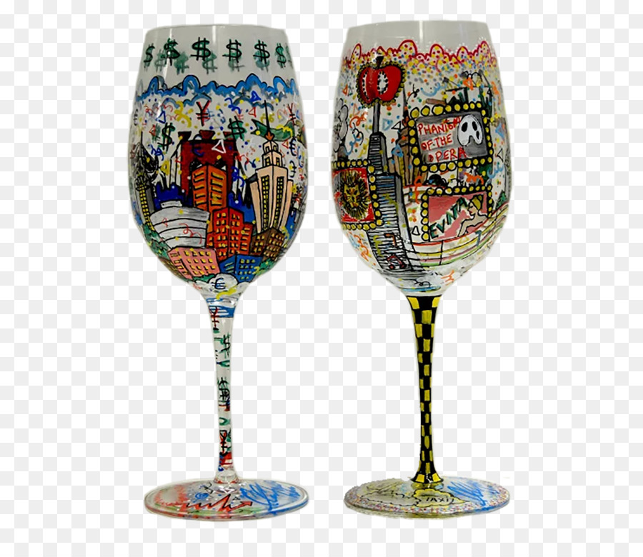 New York City Wein-Glas-Becher und Malerei - handbemalt