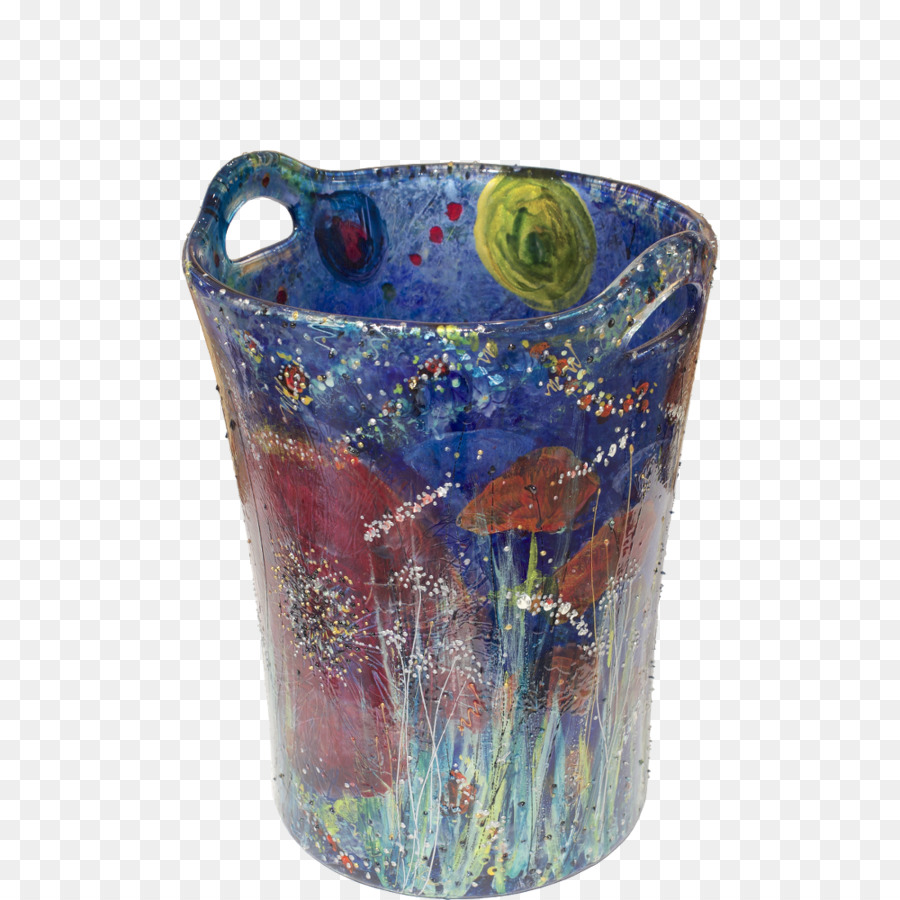 Keramik-Glas-Vase Kunststoff Blumentopf - handbemalt