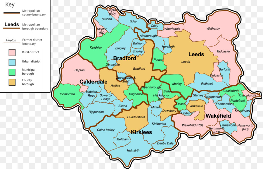 Calderdale Ossett Keighley Metropolitane contea Mappa - ovest