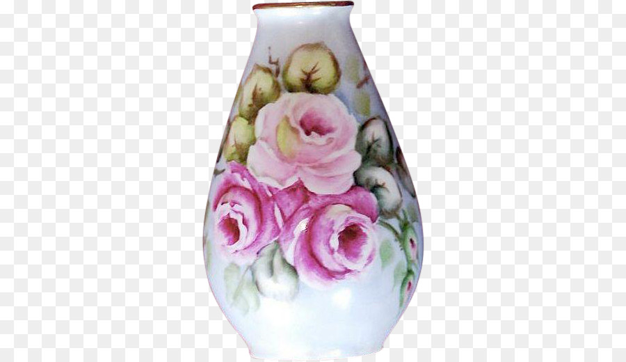 Vase Rosen Plankenhammer Satiniertem Glas - Aquarell von hand bemalt Blumen Dekoration