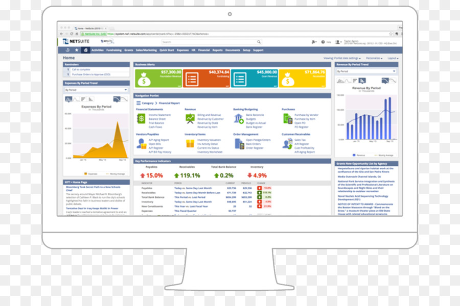 NetSuite Dashboard di Customer relationship management (Enterprise resource planning Software per Computer - Cruscotto