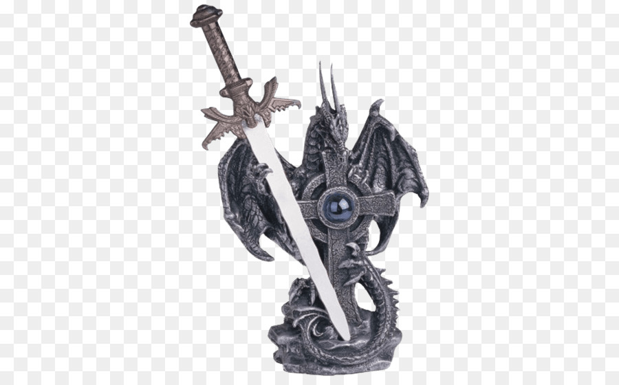 Figur Schwert Statue Dragon Fantasy - hand gemaltes Bild Buch