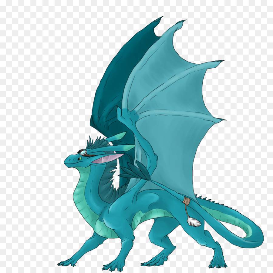 Tier-Figur Türkis Teal Dragon - digital Aquarell