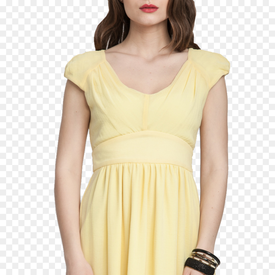 Cocktail-Kleid Ärmel Kleid Gelb - Voal