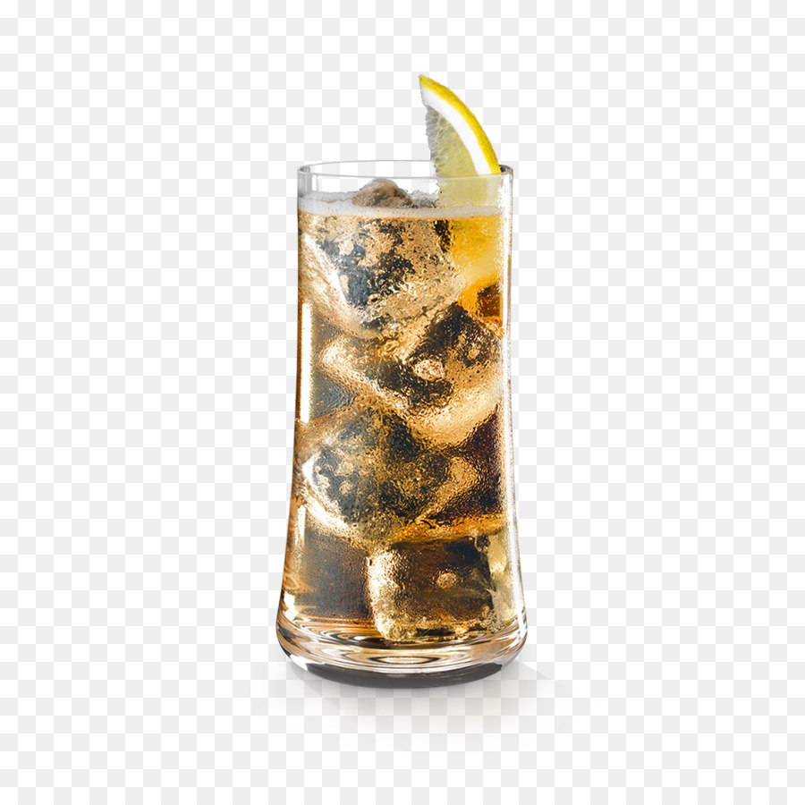 Highball Glas Rum und Cola Cocktail alkoholfreies Getränk - fallen in das Wasser mit Zitrone und Eiswürfel