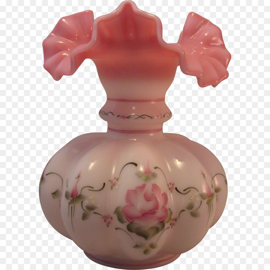 Vase, Fenton Kunst Glas Unternehmen Milch-Glas-Keramik - von hand bemalt, Melone