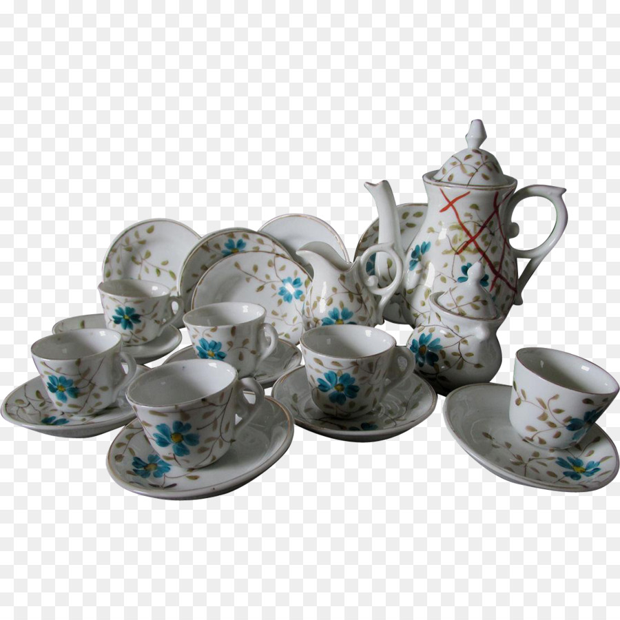 Kaffee-Tasse Untertasse Porzellan Teekanne Geschirr - handbemalte Teekanne