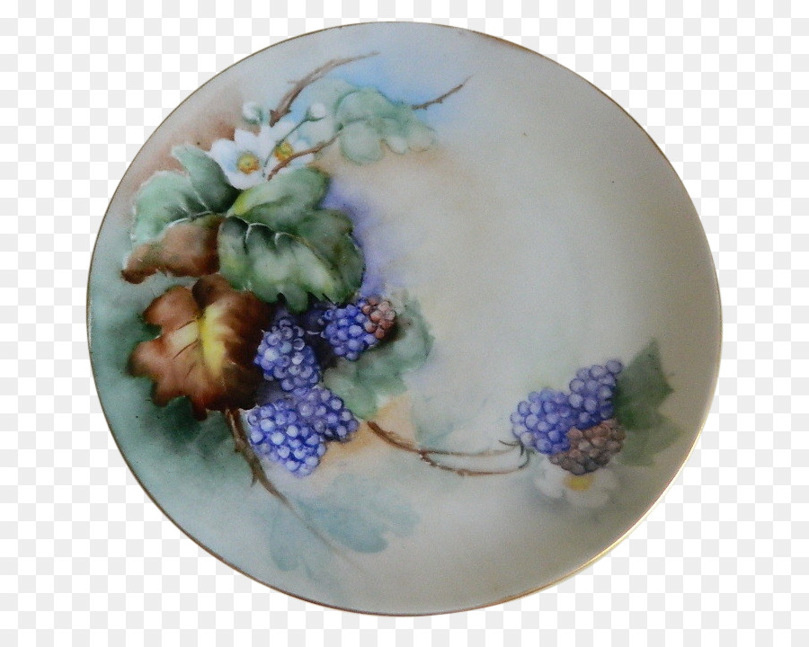 Teller Keramik Blauen und weißen Keramik Teller Kobalt blau - grün von hand bemalt green leaf floral Grenze