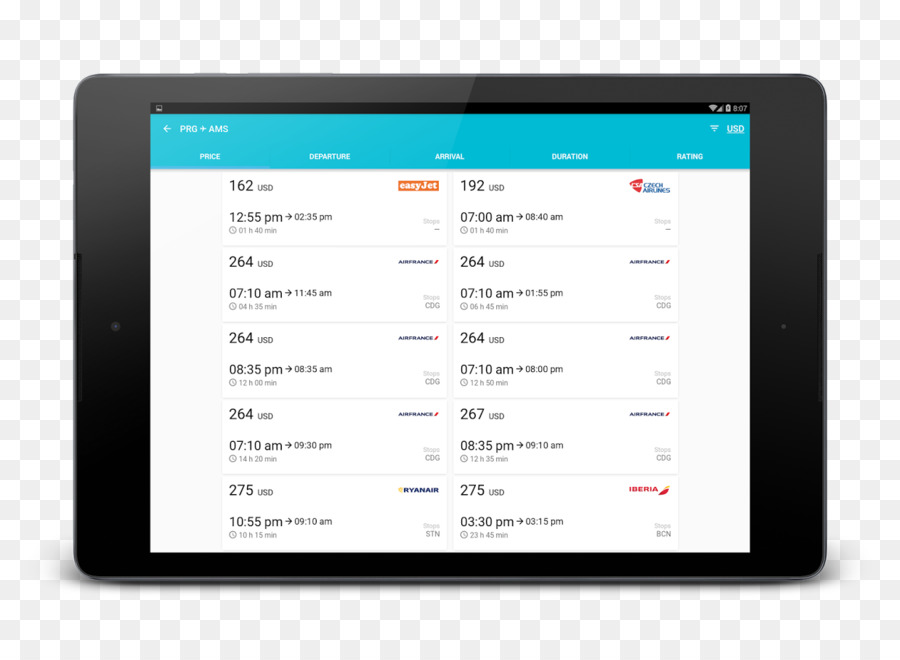 User interface design Professional Android - Flugtickets
