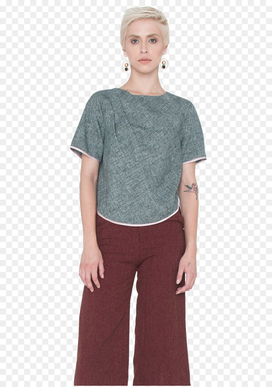 T-shirt Ärmel Tuck Bluse mit Paspel - T Shirt
