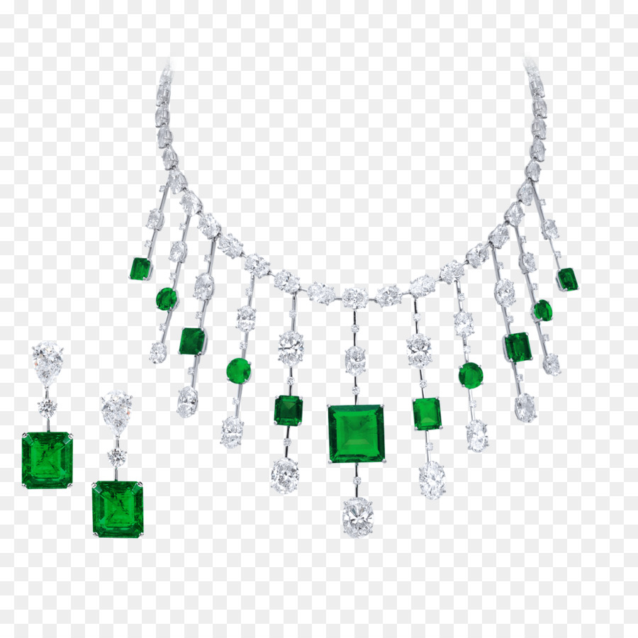 Smaragd-Ohrring-Halsketten-Schmuck-Parure - Smaragd