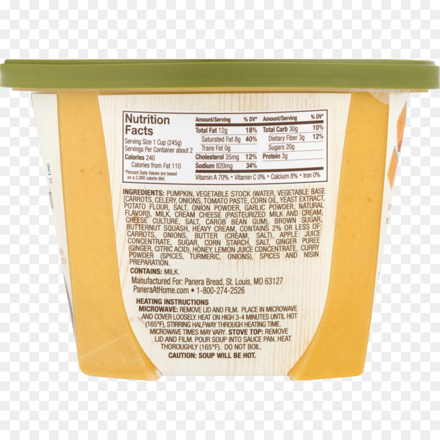 Squash Suppe Panera Bread Ernährung Fakten label - gewürzt Pulver