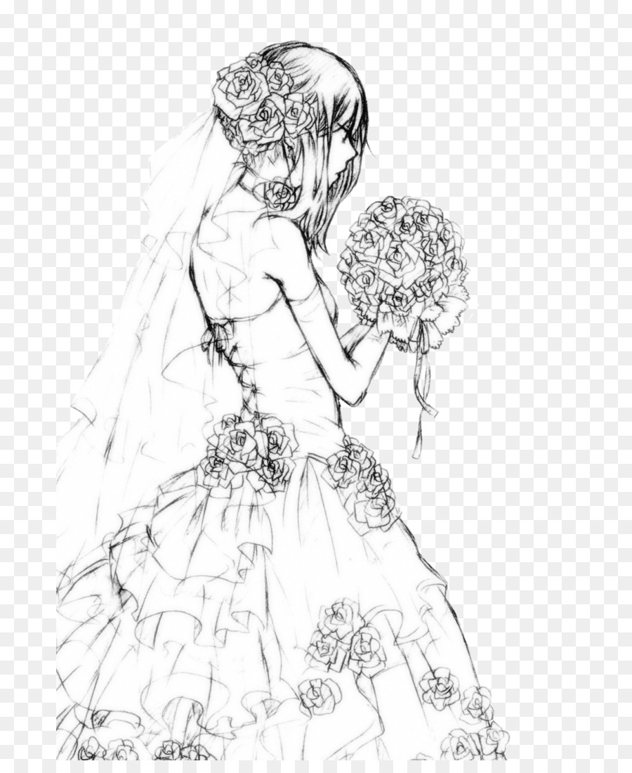 Zeichnung, Braut, Hochzeit, Kleid, Skizze - Braut