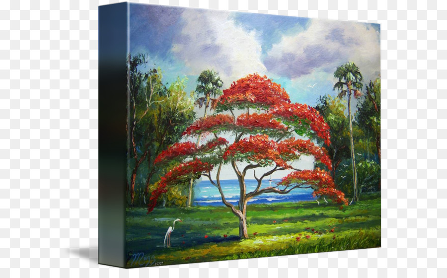 Papier Öl Gemälde Artist Tree Royal poinciana - Baum