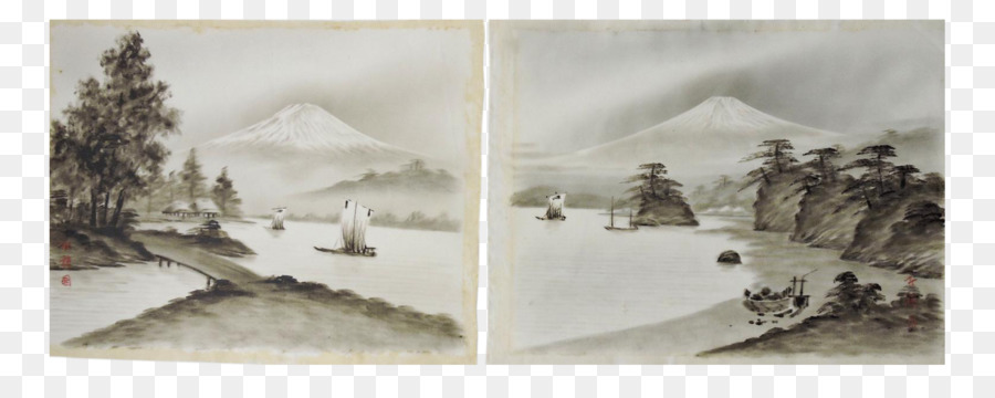Aquarell Mount Fuji Silk Malerei, Kunst - japanische Tuschemalerei von Bambus