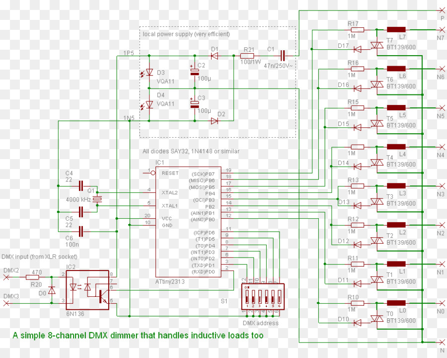 Dimmer DMX512 schema del Circuito TRIAC - altri