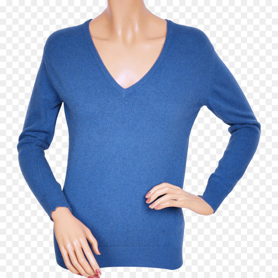 Maglione blu Manica di lana di Cachemire Collo - Maglione