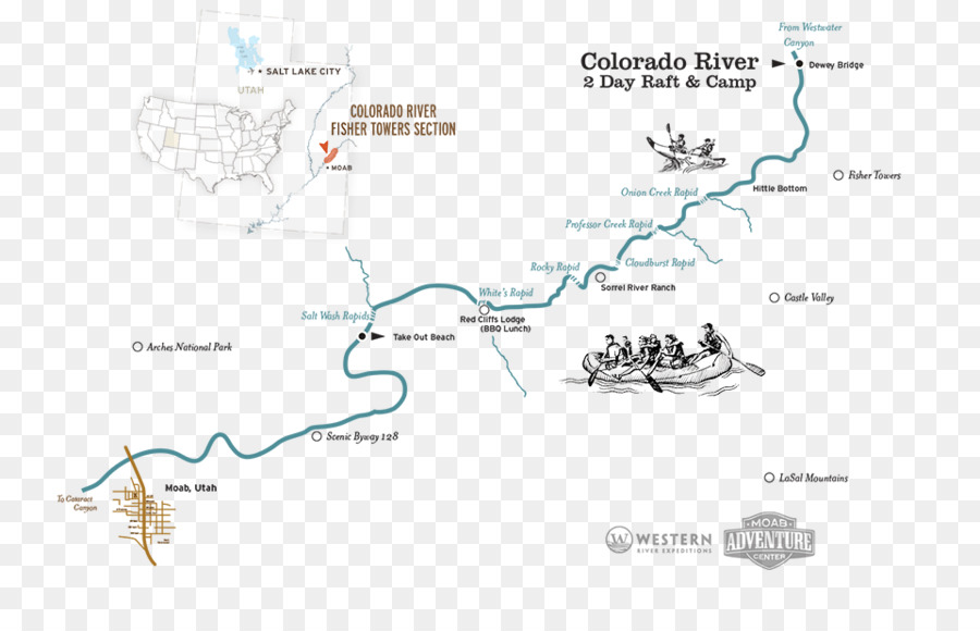 Moab, Fisher Towers Landkarte Colorado River, Der Cataract Canyon - Anzeigen