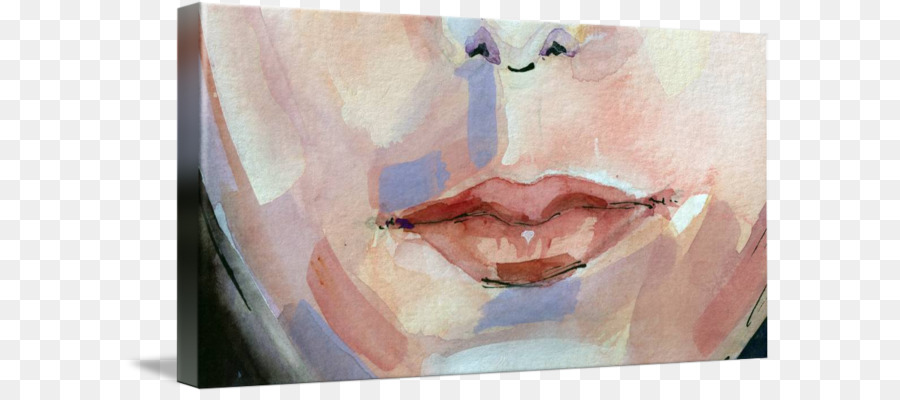 Aquarell-Gemälde Portrait, Nase, Close-up Wange - Aquarell Lippen