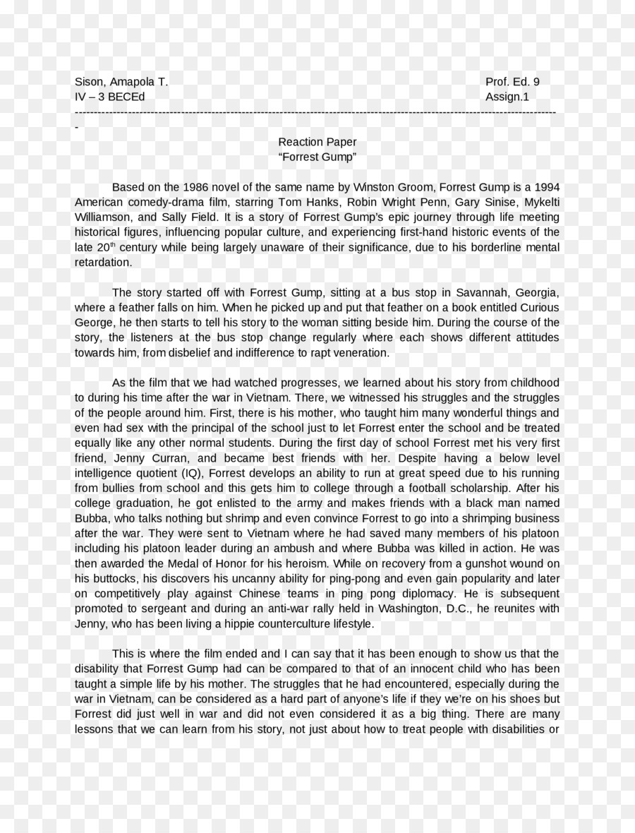 Carta da termine di Un Saggio sul Principio della Popolazione di Scrittura - Forrest Gump