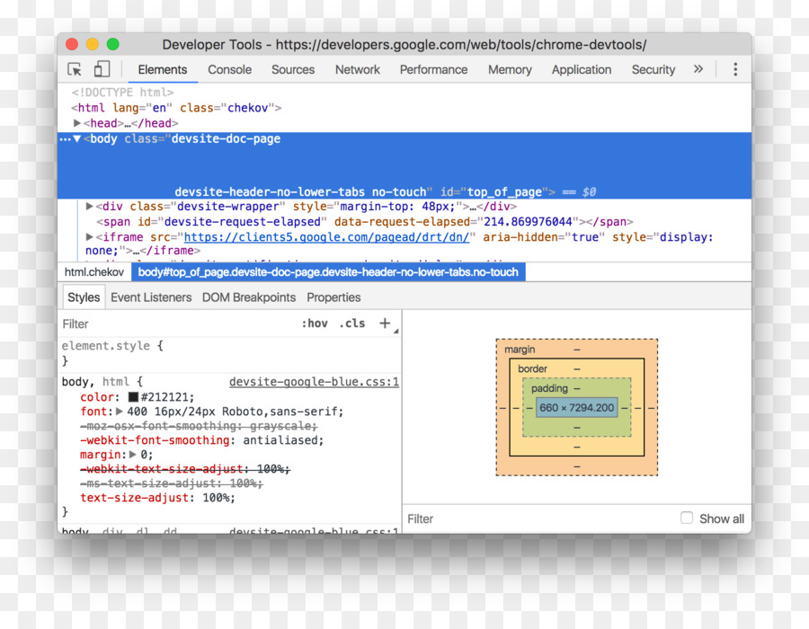 Computer-Programm-Haltepunkt Google Chrome-Dokument-Objekt-Modell der Google-Entwickler - web Elemente