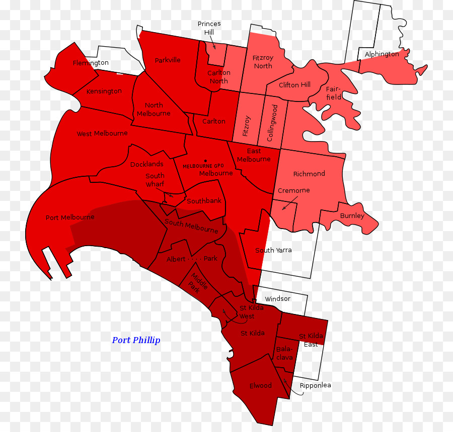 Città di Melbourne Mappa sobborgo Interno della Città di Yarra - mappa