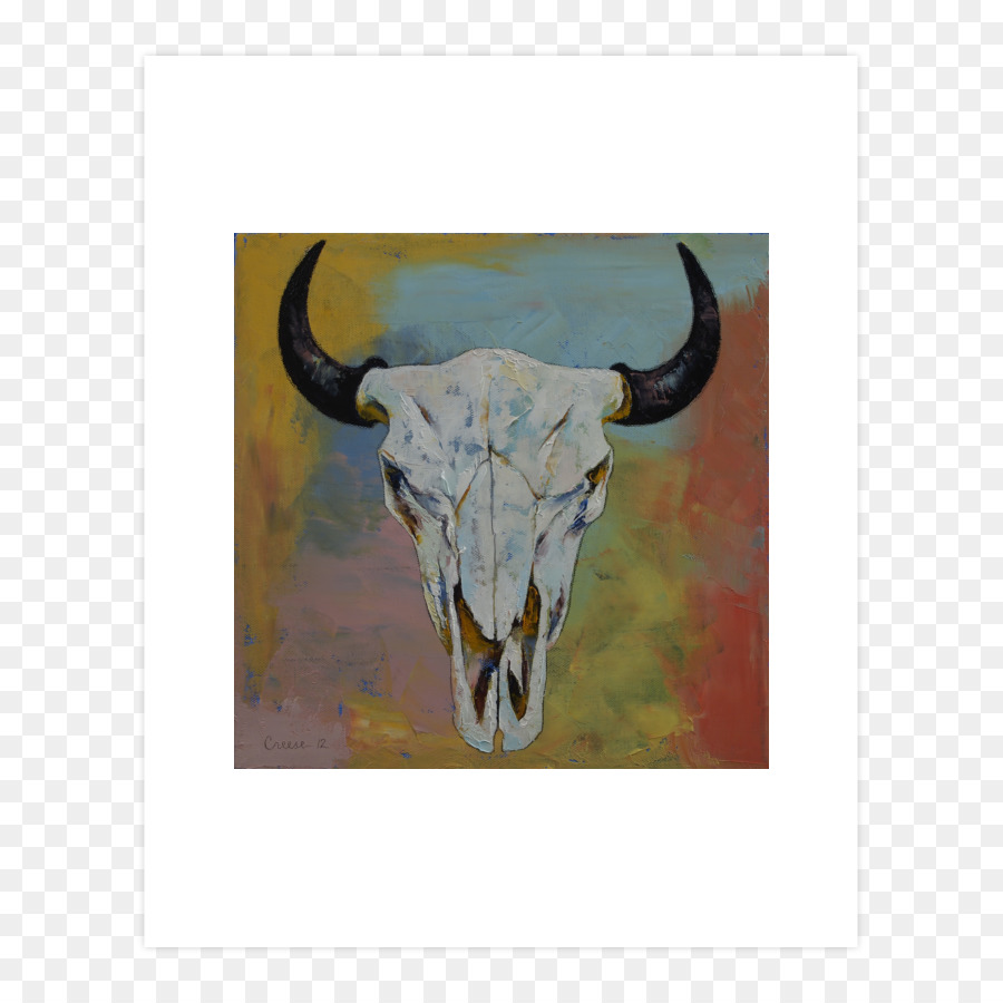 Bison Mucca Cranio: Rosso, Bianco e Blu della Tela di canapa di Arte della pittura a Olio - Bisonte