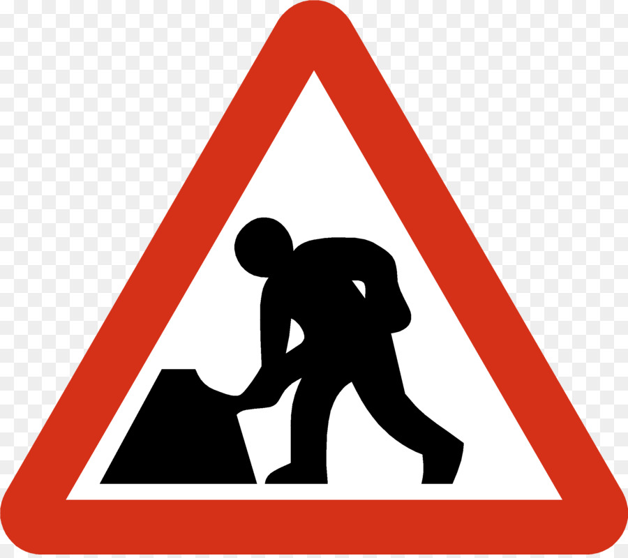 Verkehrszeichen, Baustellen-Männer bei der Arbeit - Straße