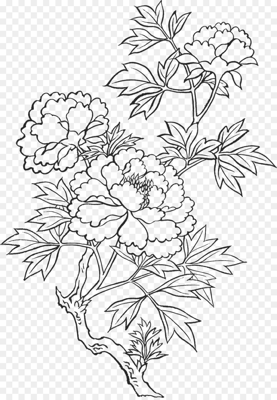 Vẻ đẹp của loài hoa mẫu đơn được tái hiện một cách trang trọng và đầy tài năng trong bức vẽ đen trắng này. Nâng cao trí tưởng tượng và đắm mình trong những đường nét tinh tế và cảm nhận sự thanh khiết và đẹp đẽ của loài hoa này.