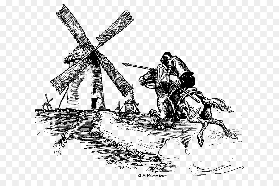 Don Quixote von La Mancha, Sancho Panza Kippen an Windmühlen Zeichnen - Buchen