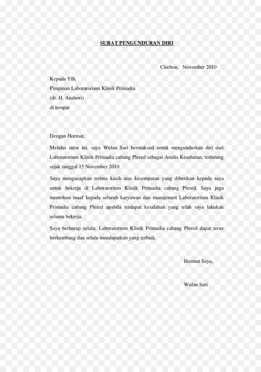 Documento Lettera di dimissioni - Dimissioni