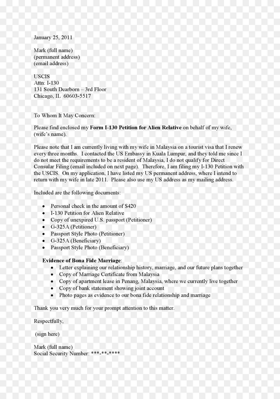 Cover letter Form I 130 Zusammenfassung Template - andere