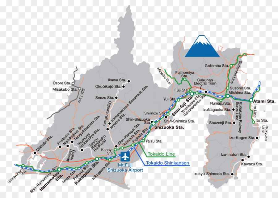 Il Monte Fuji, Shizuoka Prefettura Di Yamanashi Mappa Japan Rail Pass - mappa