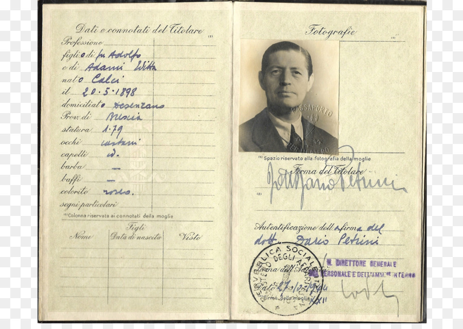 Documento di identità, Passaporto, documenti di Viaggio Repubblica Sociale italiana - timbro passaporto