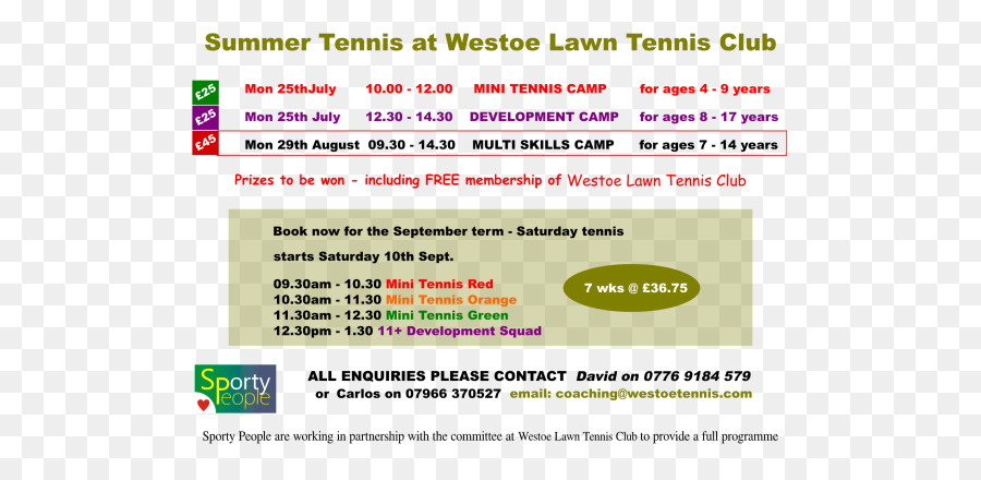 Pagina Web di Tennis South Tyneside Sport di Apprendimento - estate flyer