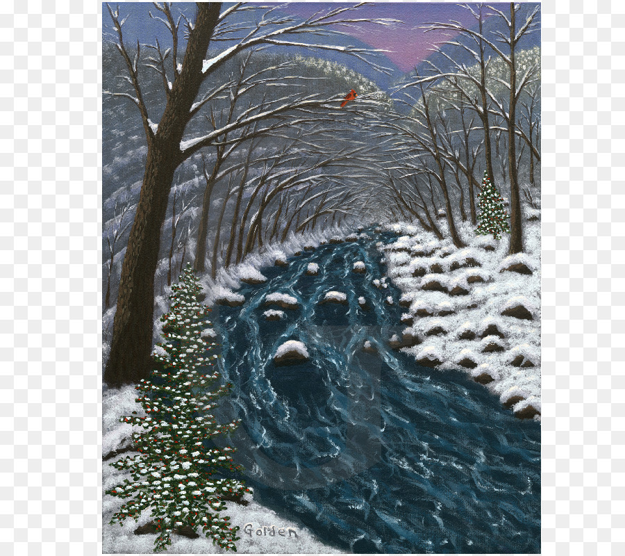 Gemälde Landschaft Im Winter Verzweigung - Malerei