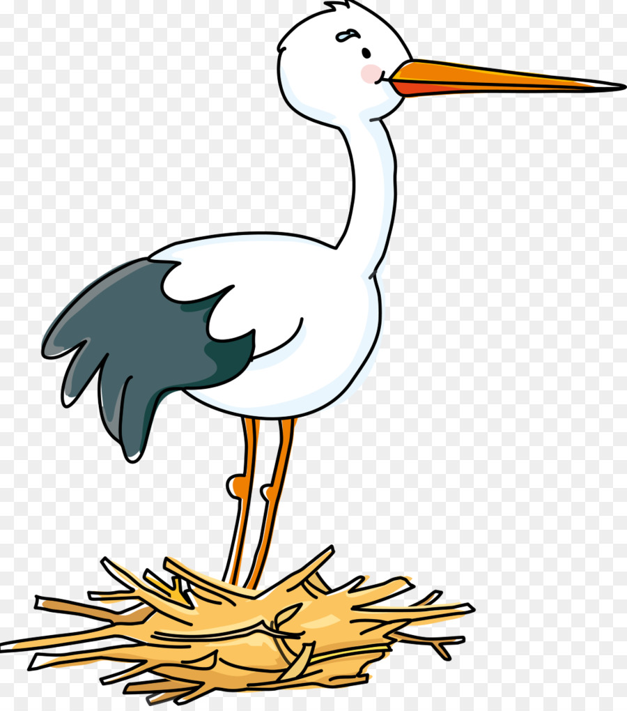 Storch, Vogel, Zeichnung, Kind Nest - Storch