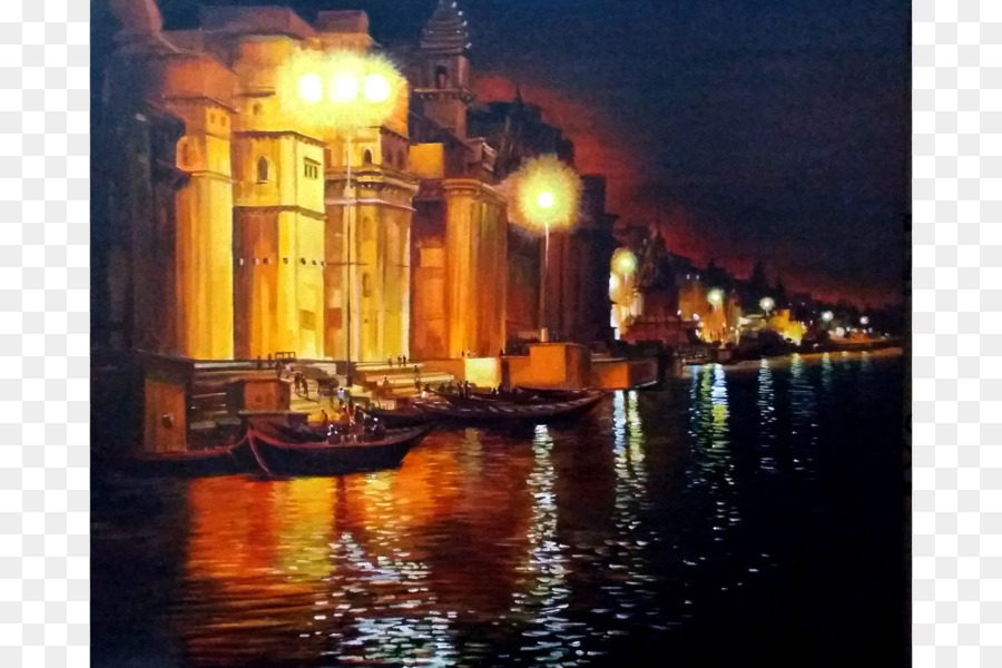 I ghat di Varanasi, la Pittura del trasporto dell'Acqua - pittura