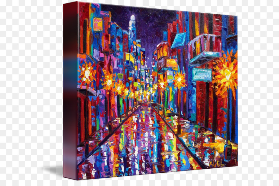 Pittura a olio di arte Moderna di Bourbon Street - notte in strada