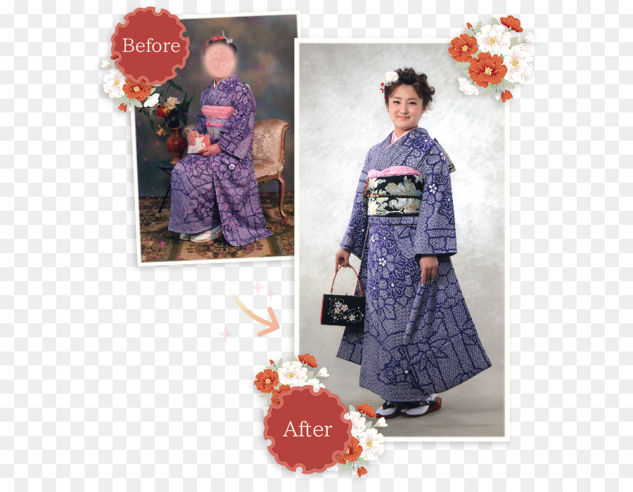 Kimono-Kleid Vintage-Kleidung, Oberbekleidung - vor nach
