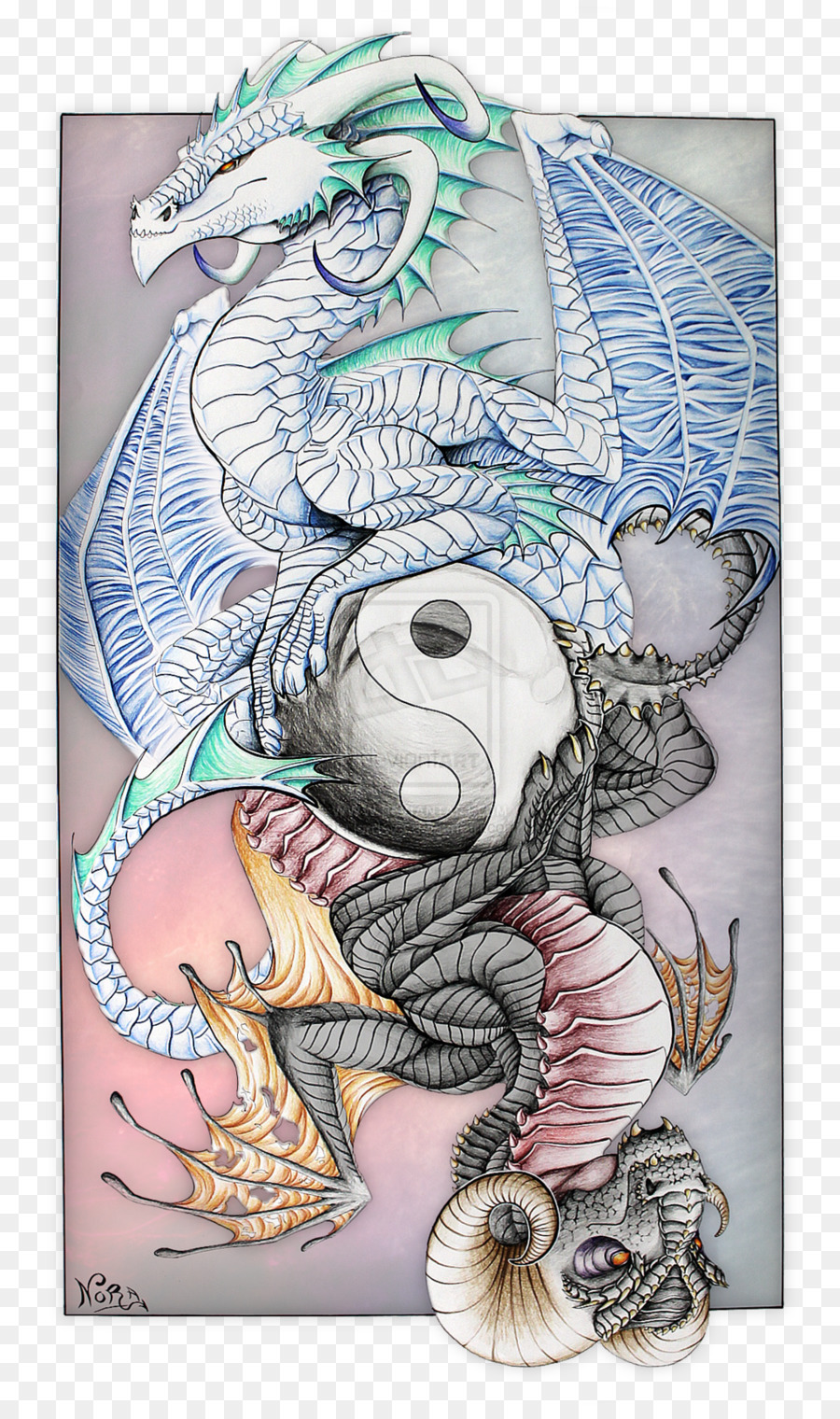 Disegno animato Animale /m/02csf - yin e yang del tatuaggio del drago cinese
