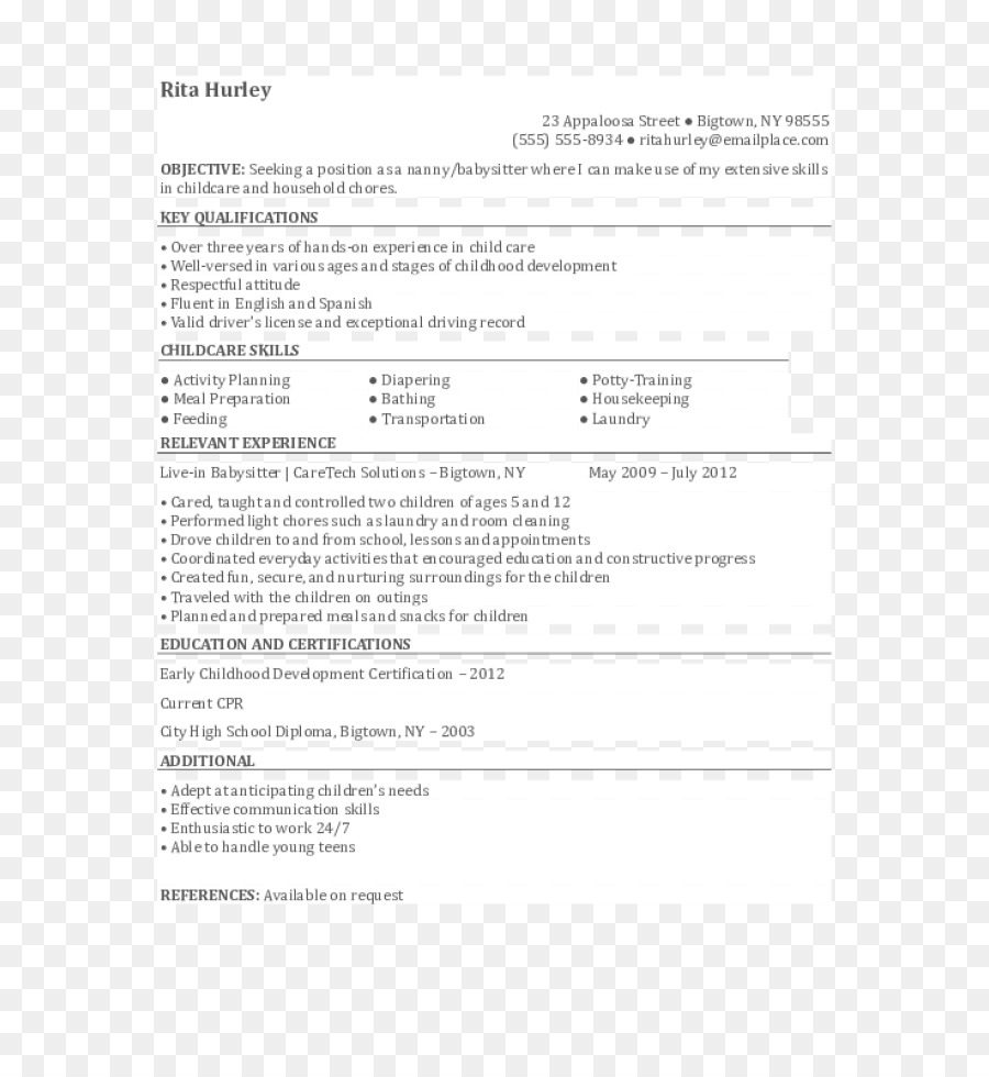 Inhaltsangabe Cover letter Child care Application for employment Nanny - Nanny