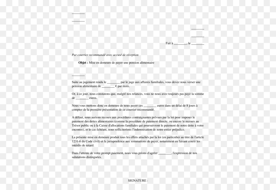 Mise en demeure in francese legge Documento Forma di Lettera di Pagamento - pagatore
